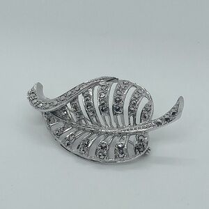 Vtg 830 Silver Marcasite Stone Leaf Brooch European | 1.8” L |  1” W | 10g